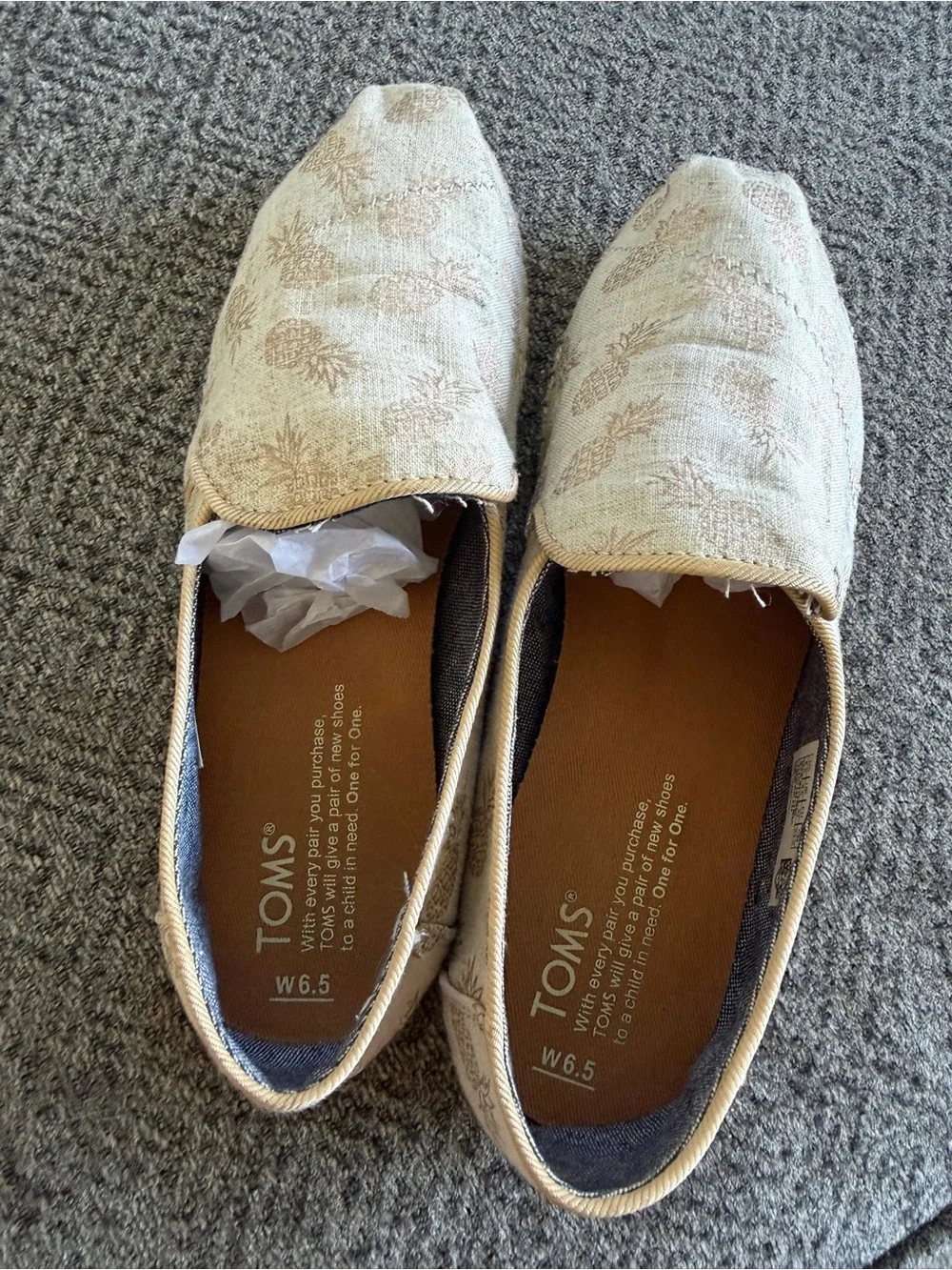 TOMS Pineapple Print Canvas Espadrilles in Cream and Tan